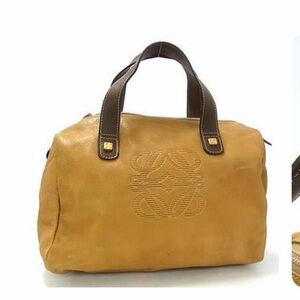 Loewe Tan Leather Mini Boston Bag with Dark Brown Handles